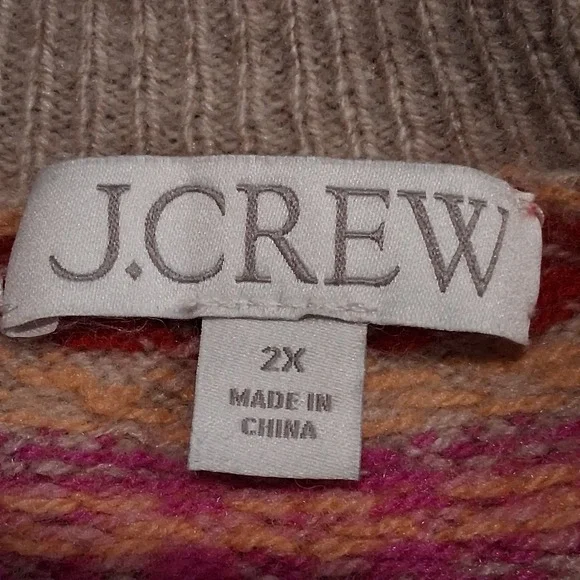 J.Crew Womens Size 2X Puff-Sleeve Fair Isle Crewneck Sweater Cherries - Picture 2 of 9